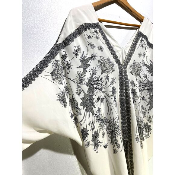 Asymmetrical floral shirt boho neutral summer vacation casual resort women 2XL - Picture 3 of 6